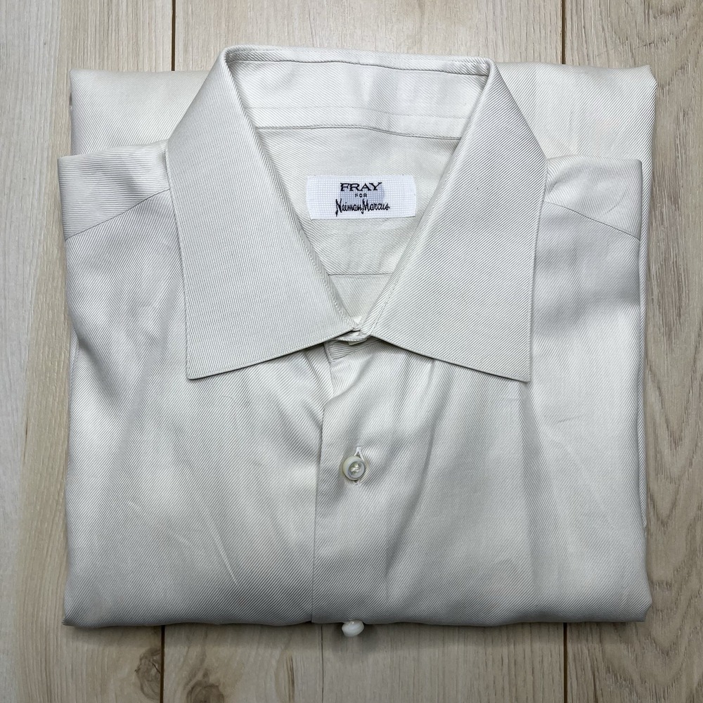 Fray for Neiman Marcus Sea Island Cotton Ivory Dress Shirt Mens Size L/16.5